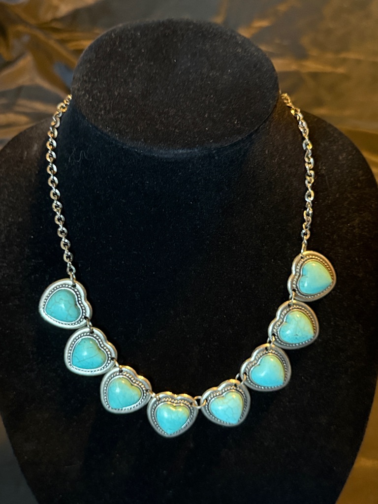 Turquoise & Silver Heart Necklace Like Heart & Soul, From Daughter, Euc